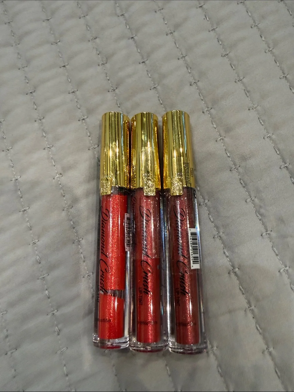 Shimmery Red Copper Liquid Lip Gloss Trio - Gold Cap
